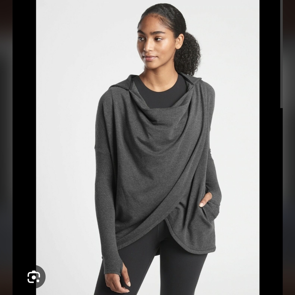 EUC Athleta Purana Wrap Hooded Sweatshirt Charcoal Gray Size Small